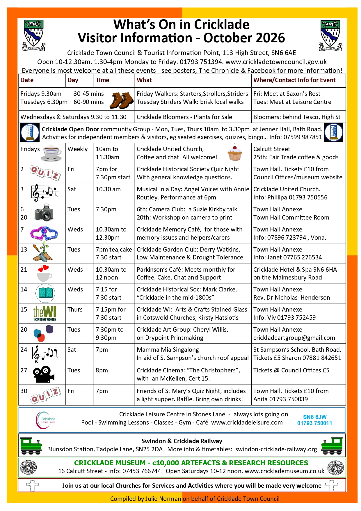 Poster for whats on in Crickdale for October 2026